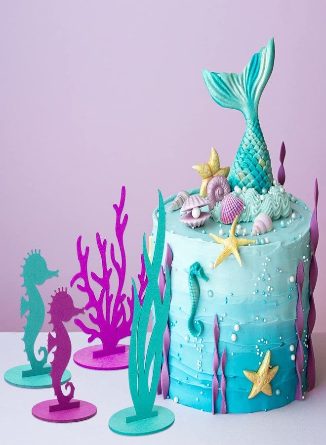 DECHISY 24 Pcs Mermaid Birthday Decorations Felt Table Centerpiece Under the Sea Party Decorations Supplies for Ocean Theme Little Mermaid Birthday Party Baby Shower - Image 2
